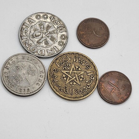 Lot Of 5 Asia/Africa Pakistan Morocco Indonesia Hong Kong Coins 1938 To 1961 - Picture 1 of 3